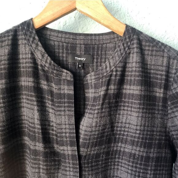 Theory wool popover shirt Orvinio Avalon plaid checkered tunic side pockets - Picture 6 of 15